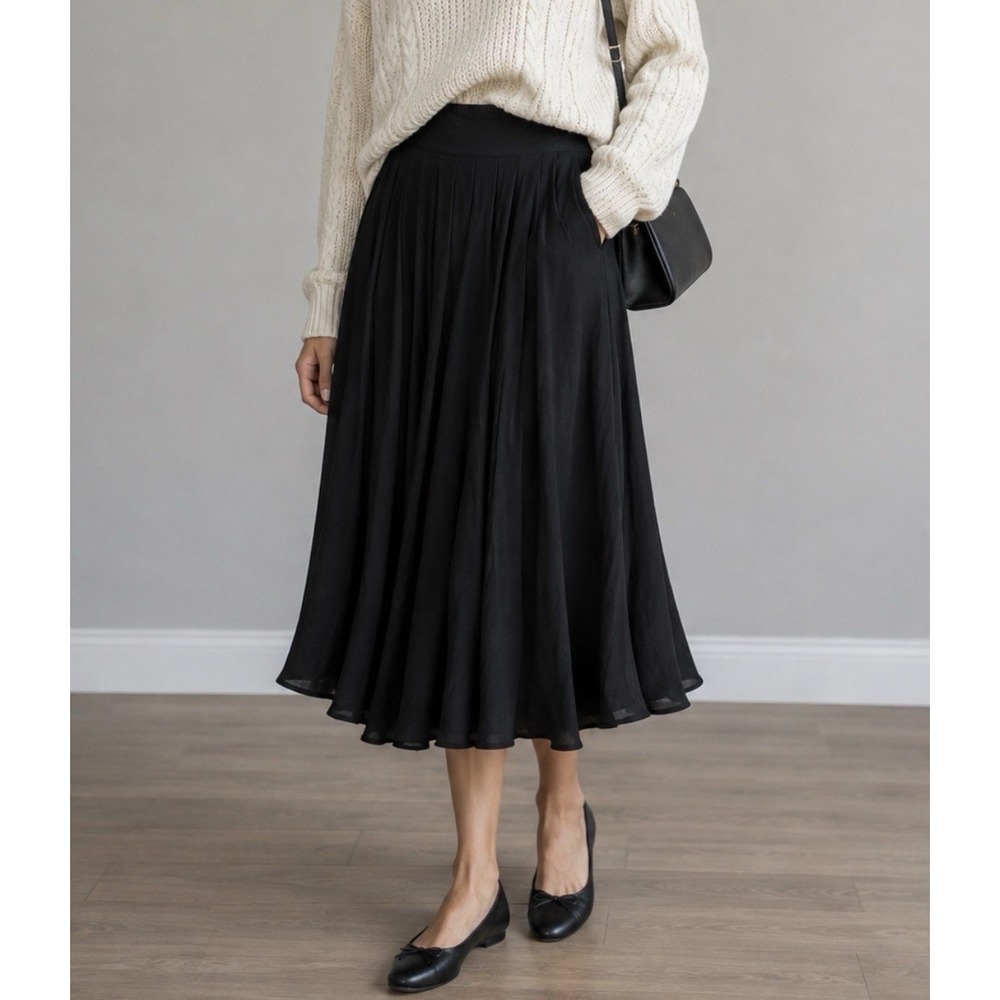 Mable The Label Pleated Pull-On Midi Skirt In Black Women's Size S